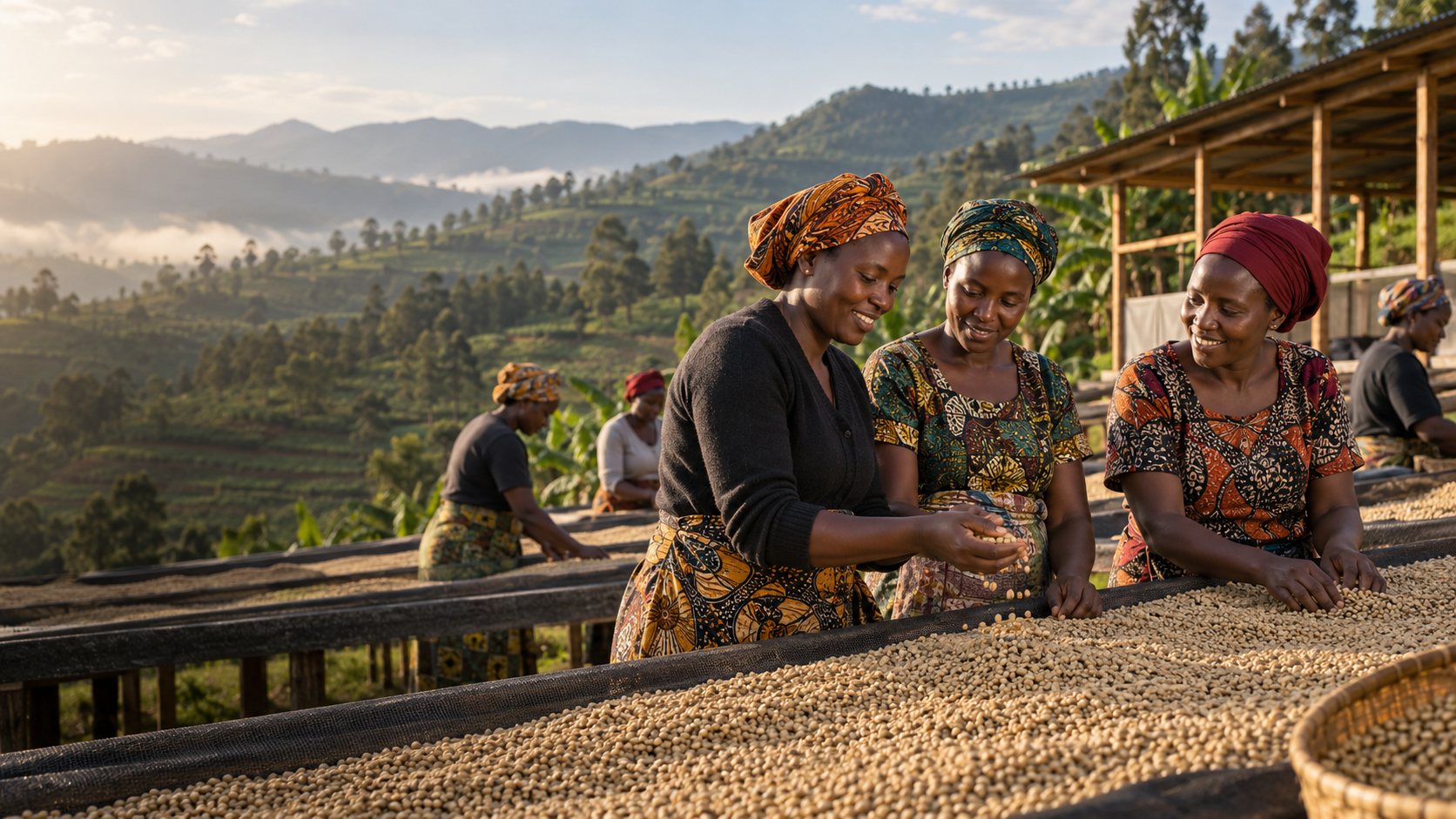 Rwandan women leading coffee quality work at a washing station